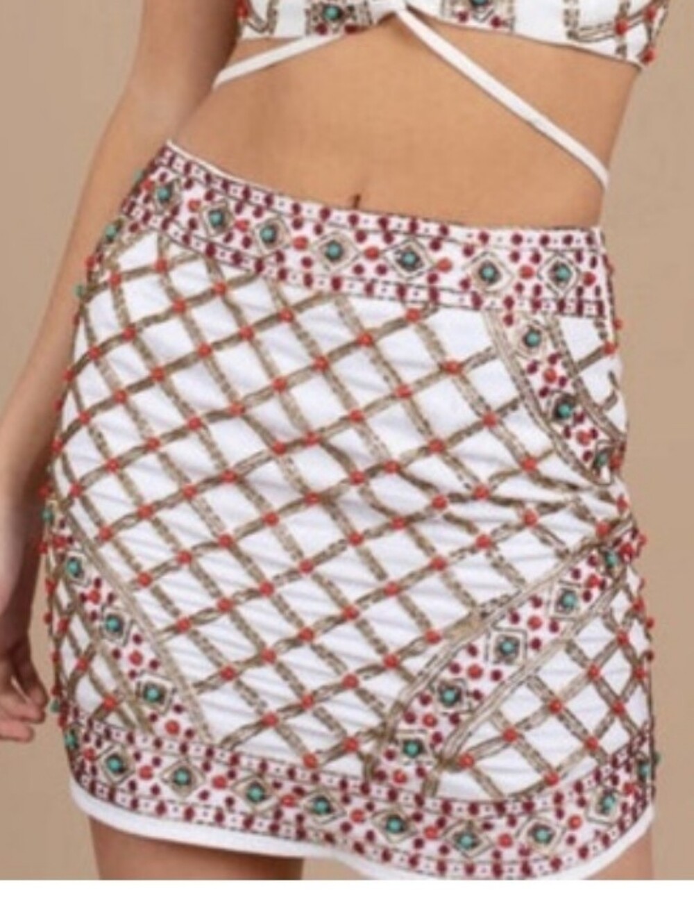 Nwt TOBI BOHO BEADED Embellished White Mini Skirt Folklore Festival Spell Gypsy
